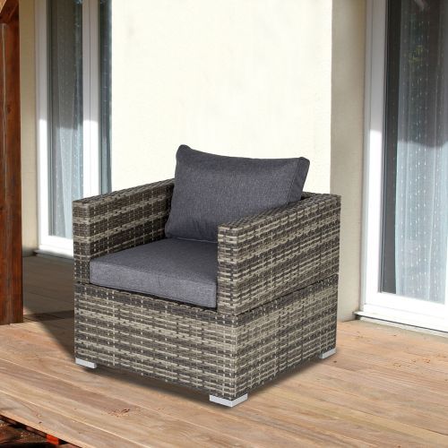 Rattan Wicker Garden Single Chair With Padded Cushion - Dark Grey
