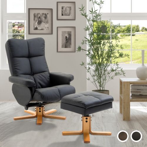 Homcom Luxury PU Leather Swivel Chair & Ottoman Stool - Black or Brown
