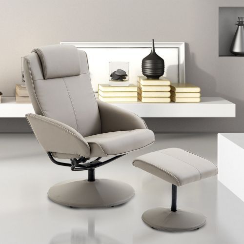 Adjustable PU Leather Recliner Swivel Chair with Footrest in Grey