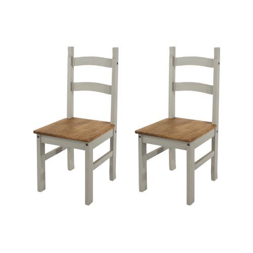 Corona Solid Pine Dining Chairs x 2 - Pine or Grey