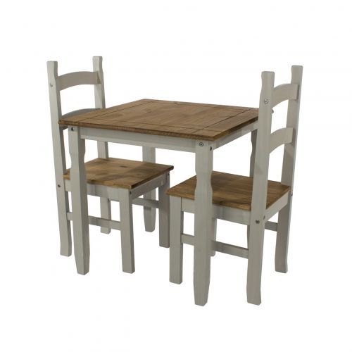 Corona Square Pine Dining Table & 2 Chairs Set - Pine or Grey