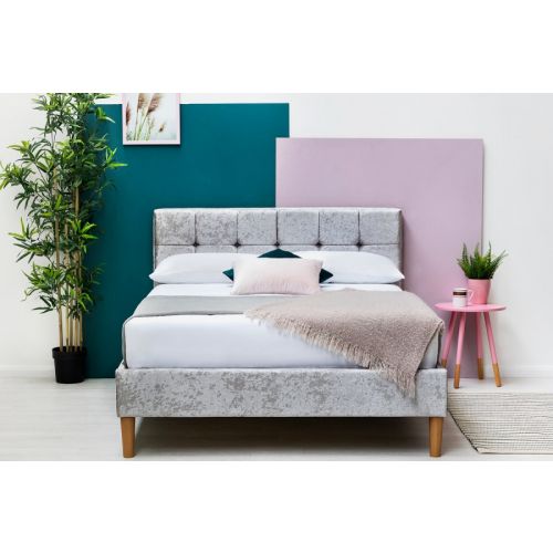 Dalkeith Silver Crushed Velvet Cube Bed Double