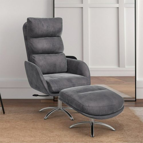 Tyra Velvet Swivel Recliner Chair with Footstool - Dark Grey