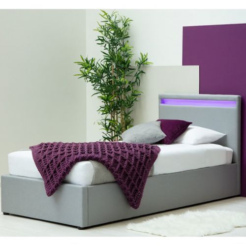 Stanlake LED Headboard Grey Fabric Ottoman Storage Bed Frame - 3 Sizes